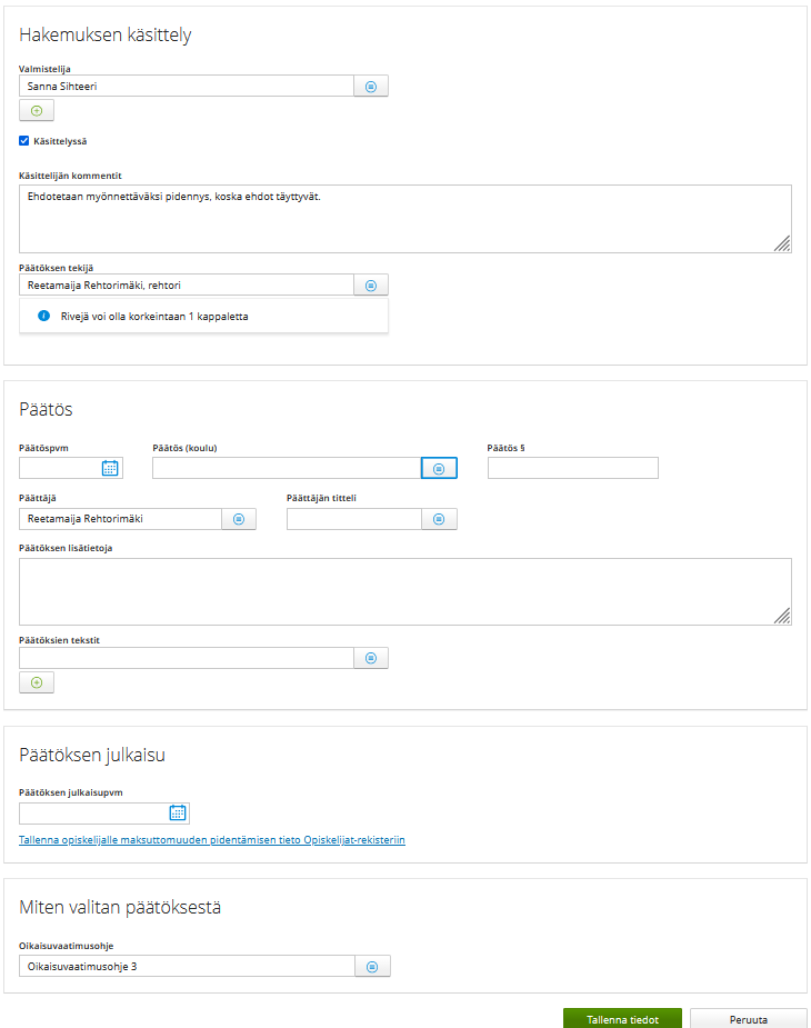 Päätöslomake maksuttomuuden pidentämiseen